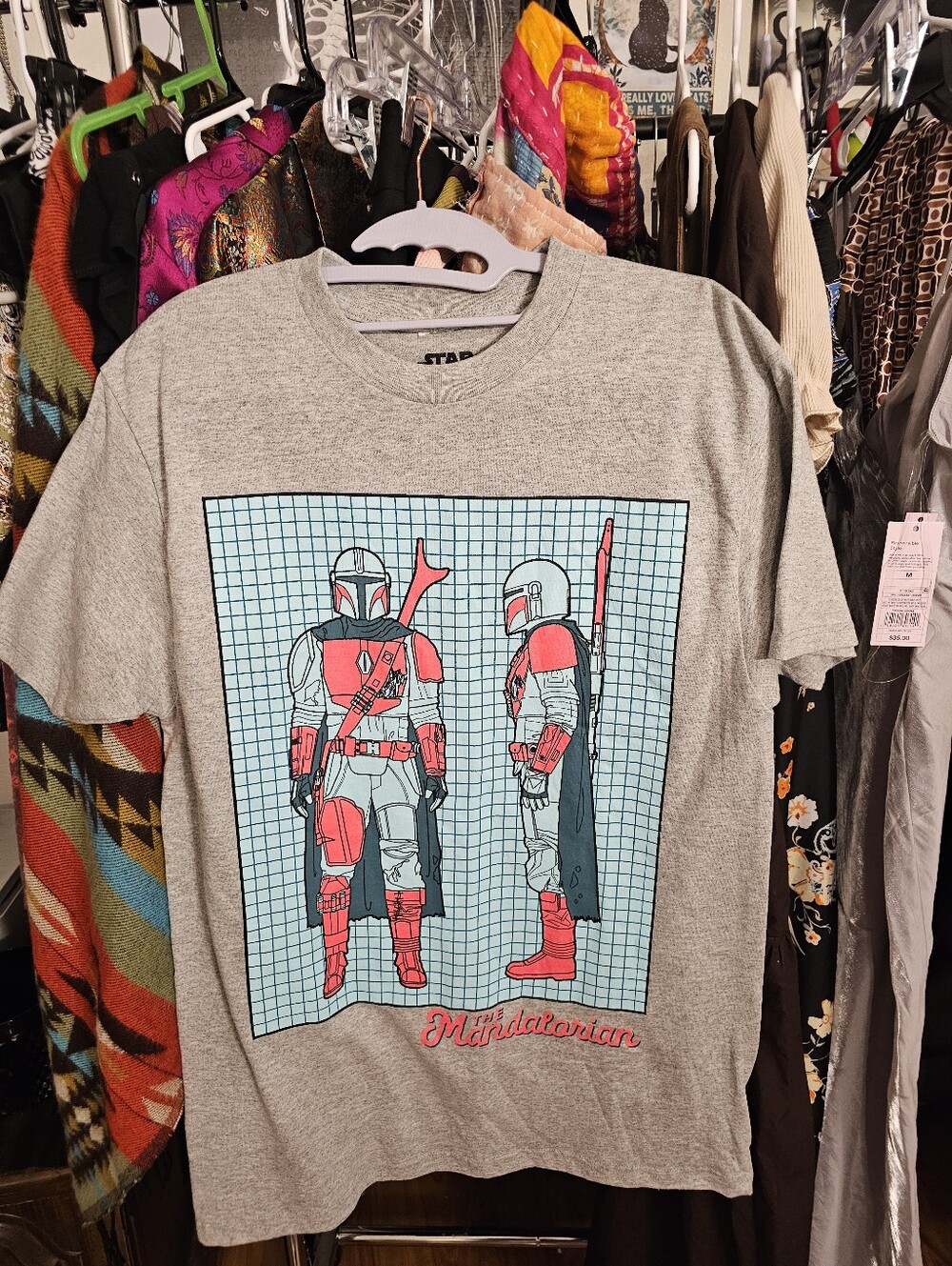 MAD Engine Gray T‑Shirt with Red and Light Blue Mandalorian Graphic